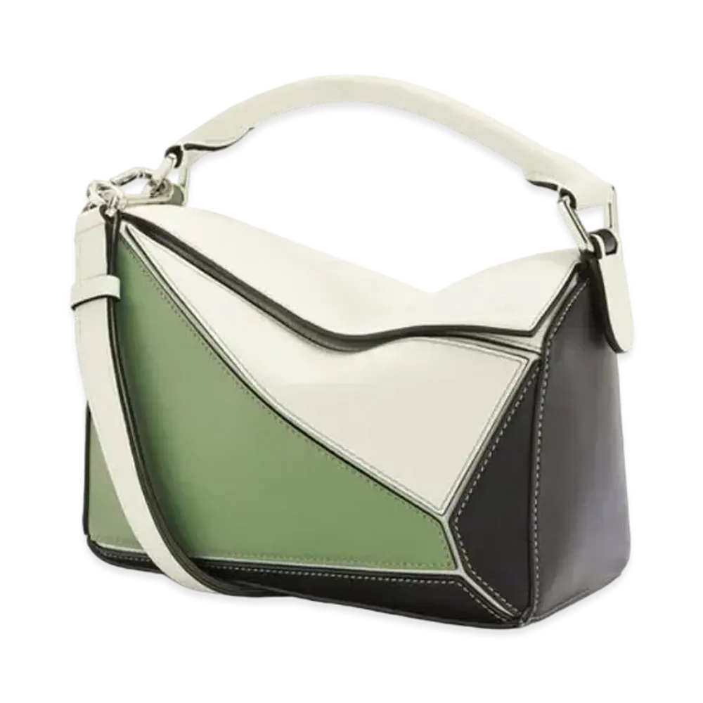 LOEWE Small Puzzle Bag In Classic Calfskin "Soft White/Rosemary"