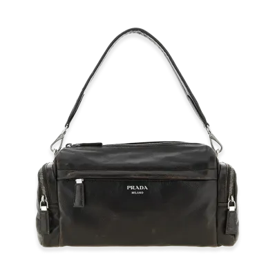 PRADA Aged Effect Nappa Leather Crossbody Bag "Dark Brown"