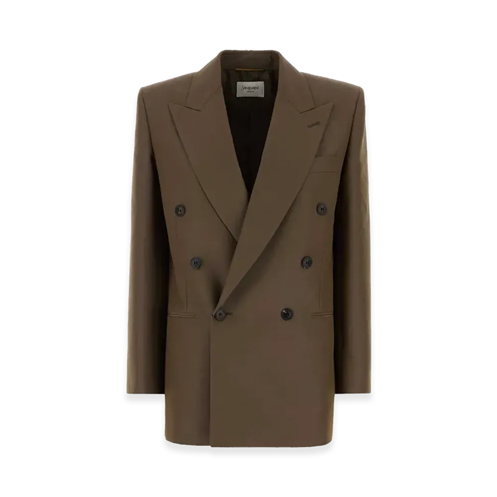 Saint Laurent Women's Wool Blend Oversize Blazer "Brown/Mud"