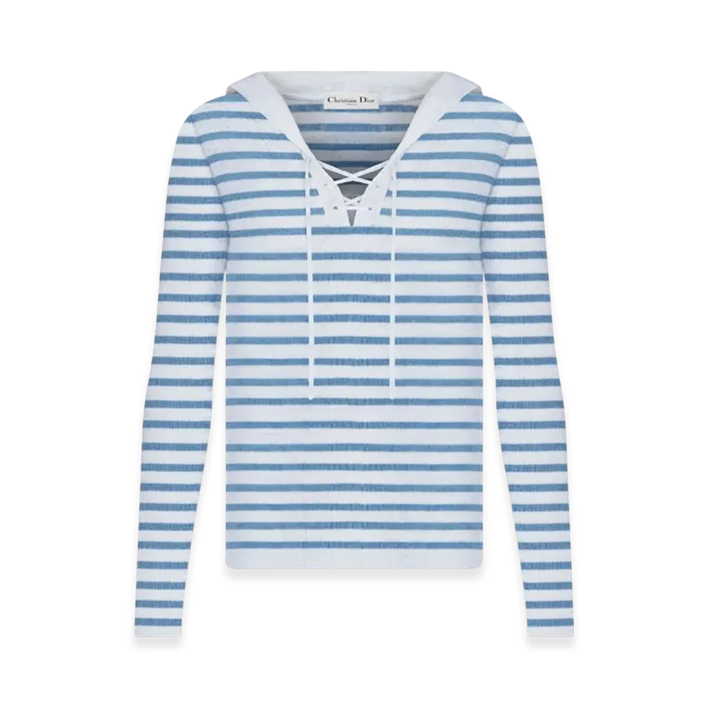 Dior Women's Mariniere Sweater Linen Cashmere Slik "Blue/Ecru"