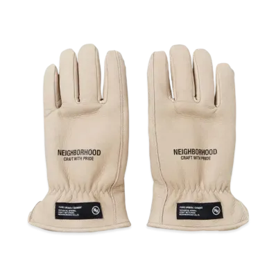 NEIGHBORHOOD Leather Boa Gloves "Beige"