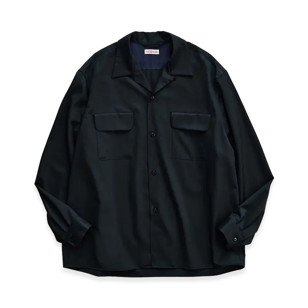 NICENESS Huffam S140's Worsted Gabardine Lodge Shirt "Dark Green"