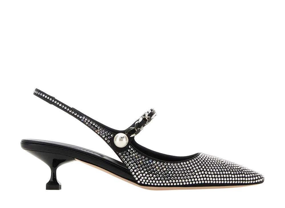 MIU MIU Women's Embellished Satin Pumps "Black"