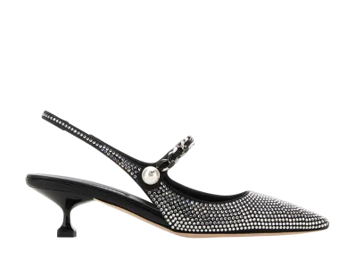 MIU MIU Women's Embellished Satin Pumps "Black"