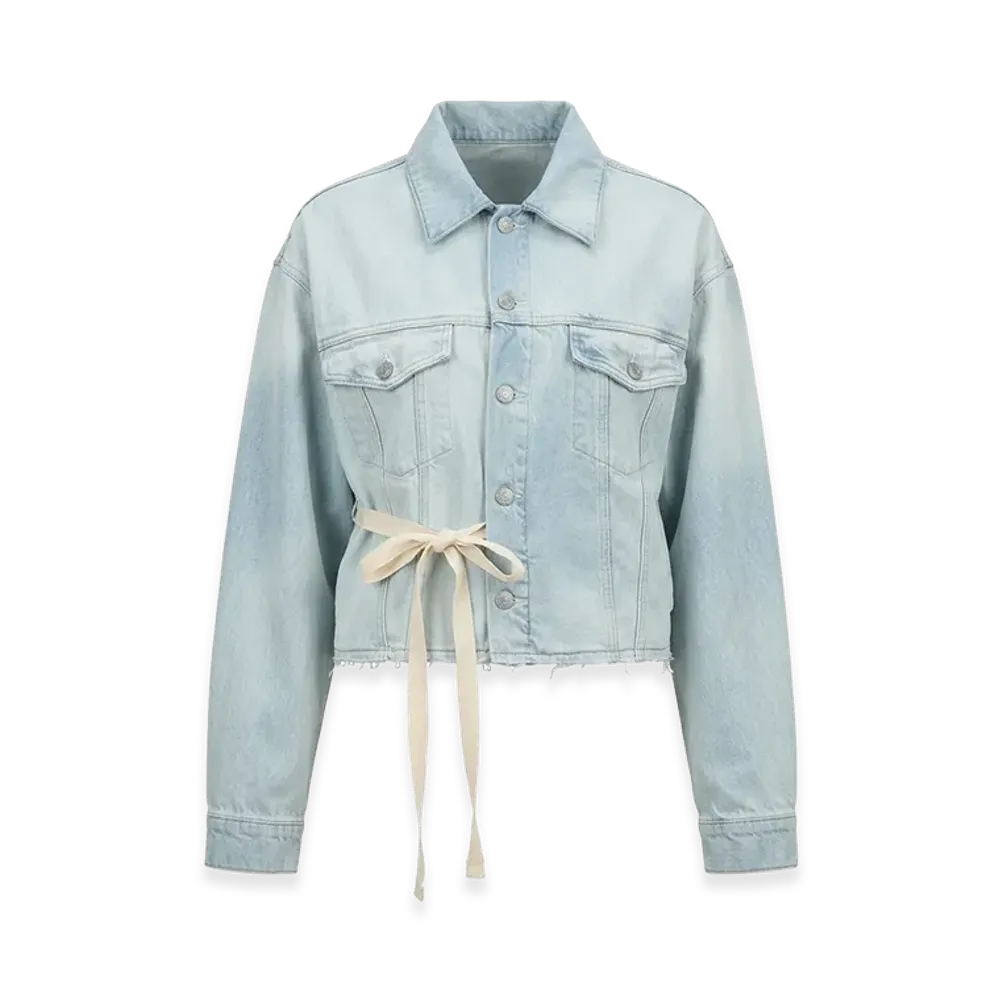 MM6 Maison Margiela Women's Denim Jacket Side Ribbon Cut-Off Short Jacket "Saxe"
