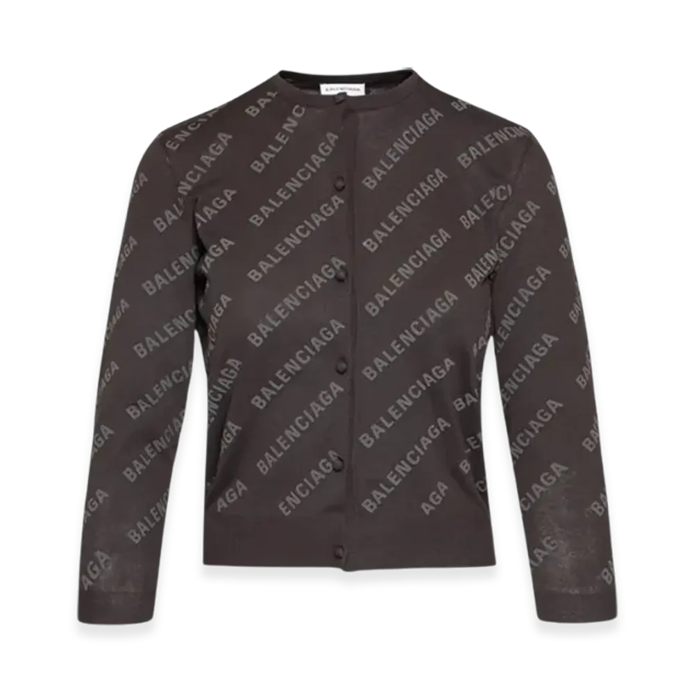 BALENCIAGA Women's Allover Logo Cropped Cardigan "Dark Brown"