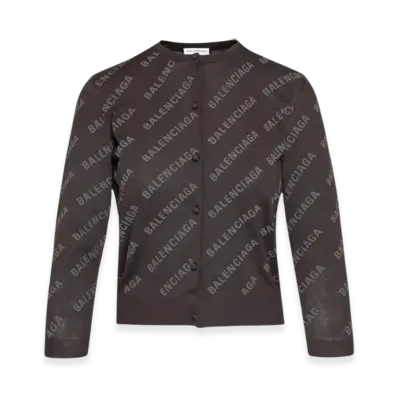 BALENCIAGA Women's Allover Logo Cropped Cardigan "Dark Brown"