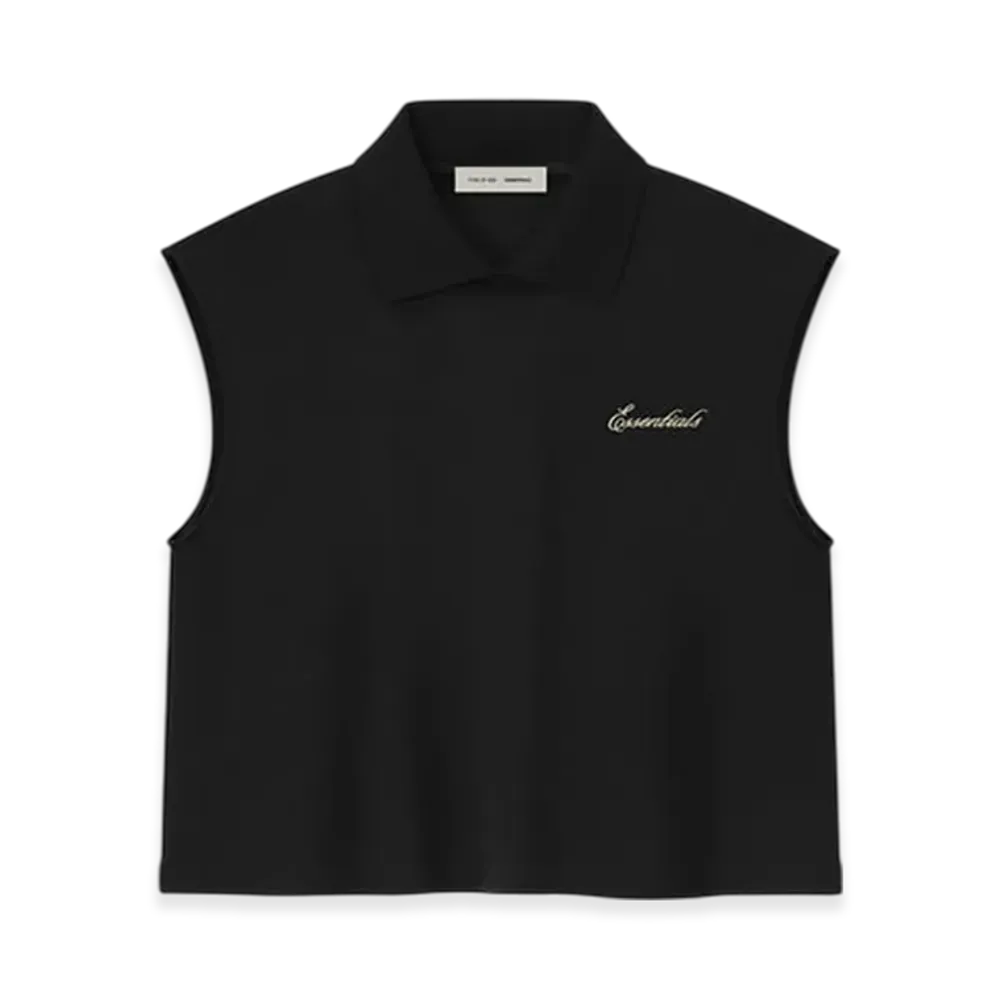 FEAR OF GOD ESSENTIALS Women's Cropped Pique Polo "Jet Black"