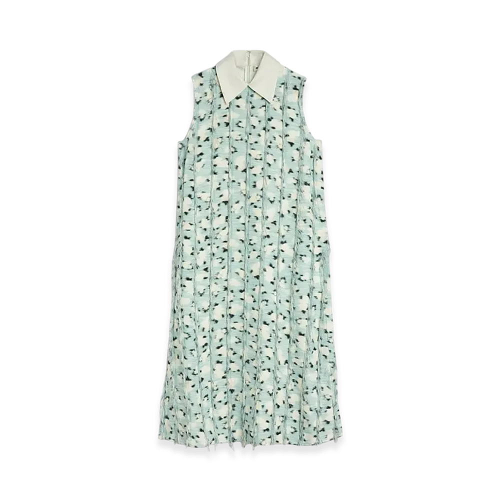 Jil Sander Fringed Fil Coupe Printed Dress "Summer Lake"