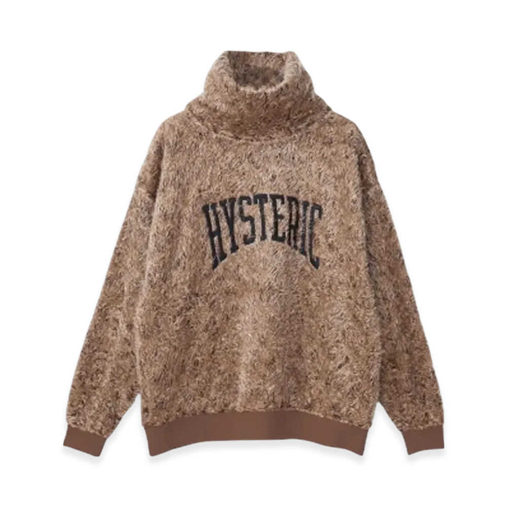 HYSTERIC GLAMOUR Varsity Logo Embroidered Off-Turtleneck Pullover "Beige"
