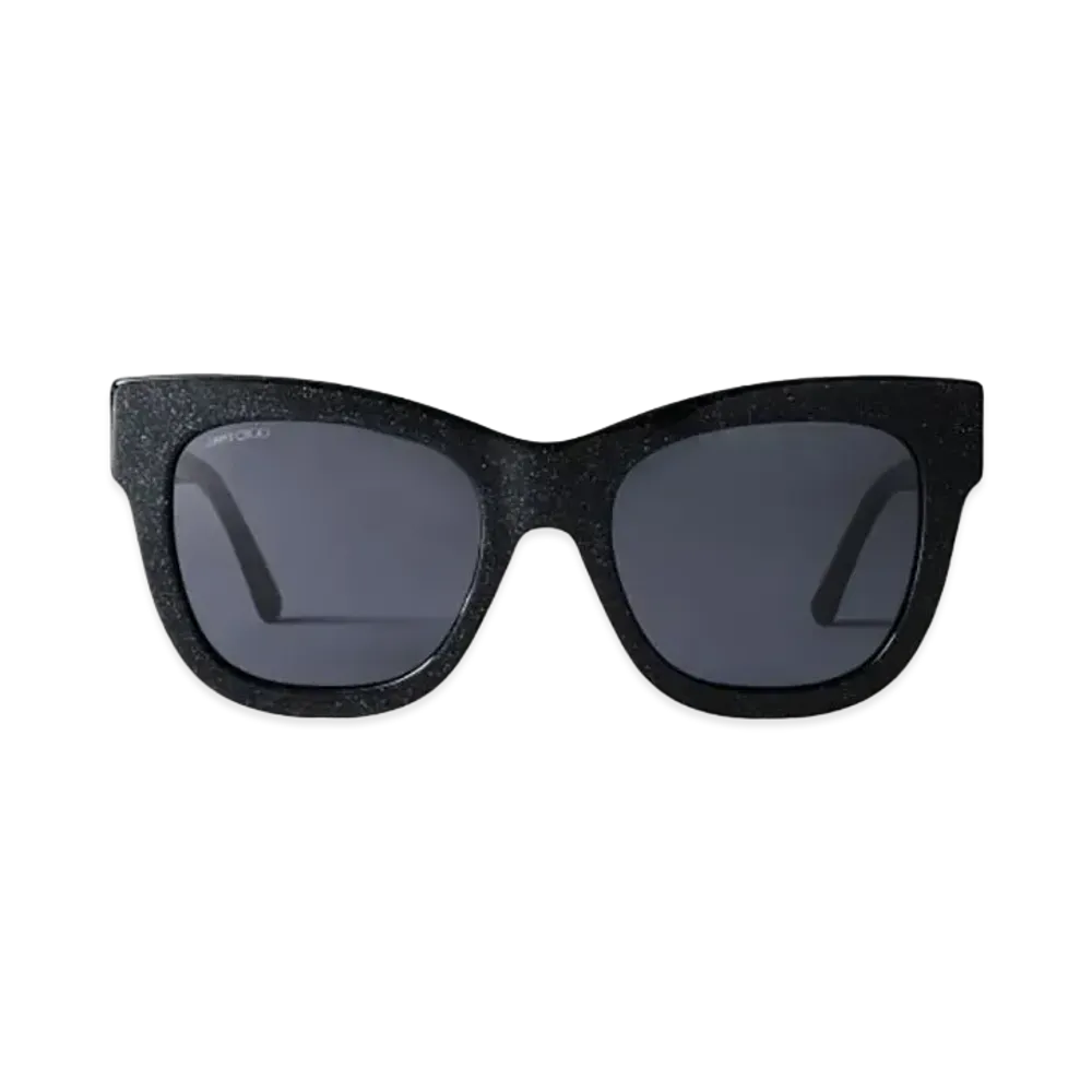 Jimmy Choo Jan Glittered Square Frame Sunglasses With JC Logo "Black"