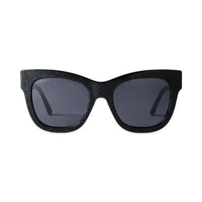 Jimmy Choo Jan Glittered Square Frame Sunglasses With JC Logo "Black"