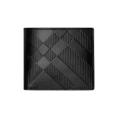 Burberry Embossed Check Bifold Coin Wallet "Black"