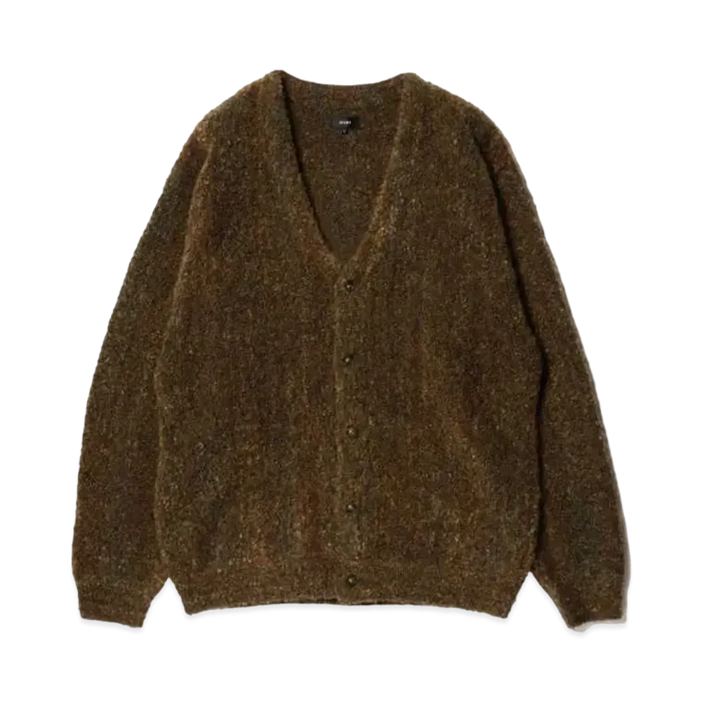BEAMS 5 Gauge Boucle Striped Cardigan "Brown"