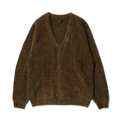 BEAMS 5 Gauge Boucle Striped Cardigan "Brown"