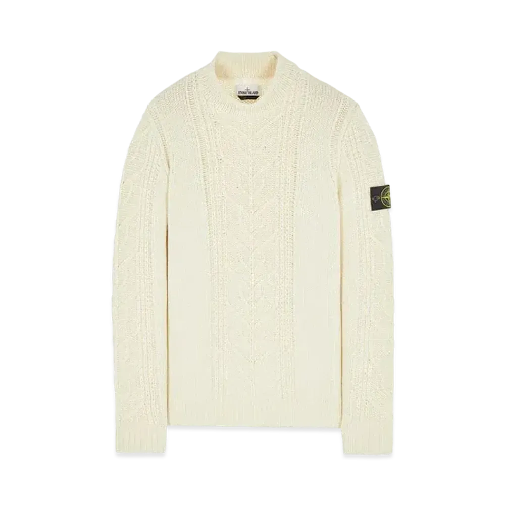 Stone Island 569D4 LAMBSWOOL WITH ARAN MOTIF "Natural White"