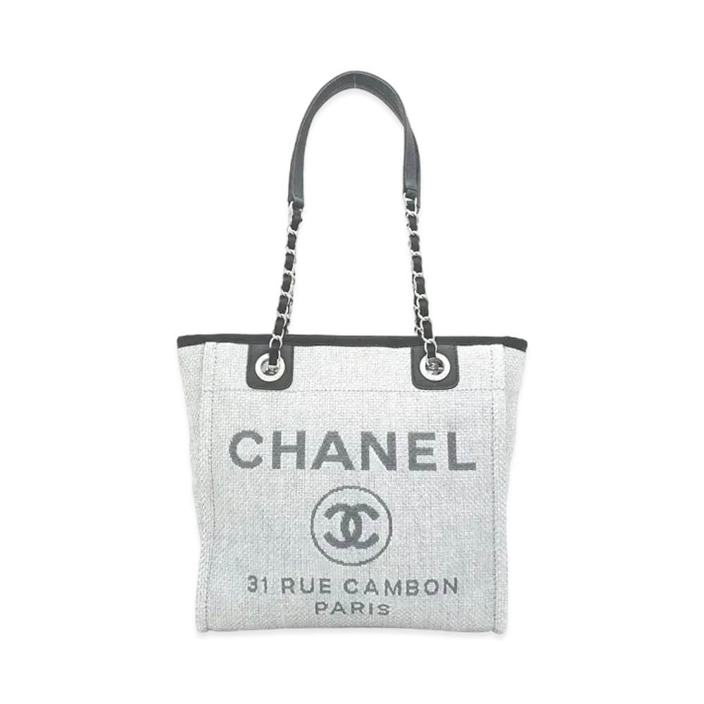 CHANEL Mini Deauville Tote Canvas "Gray/Black/Silver"