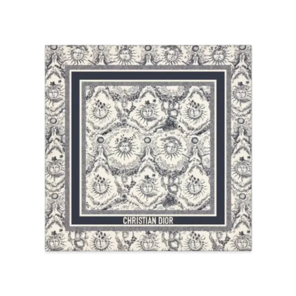 Dior Toile de Jouy Soleil 90 Square Scarf Silk Twill "White/Navy Blue"