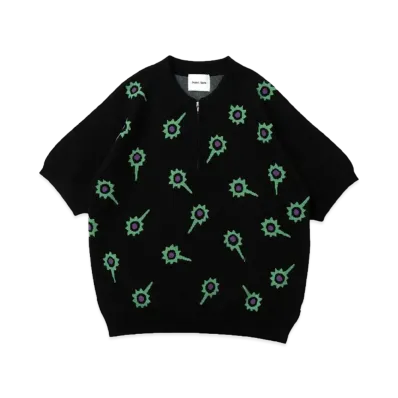 Student Apathy half zip knit polo "BLACK"