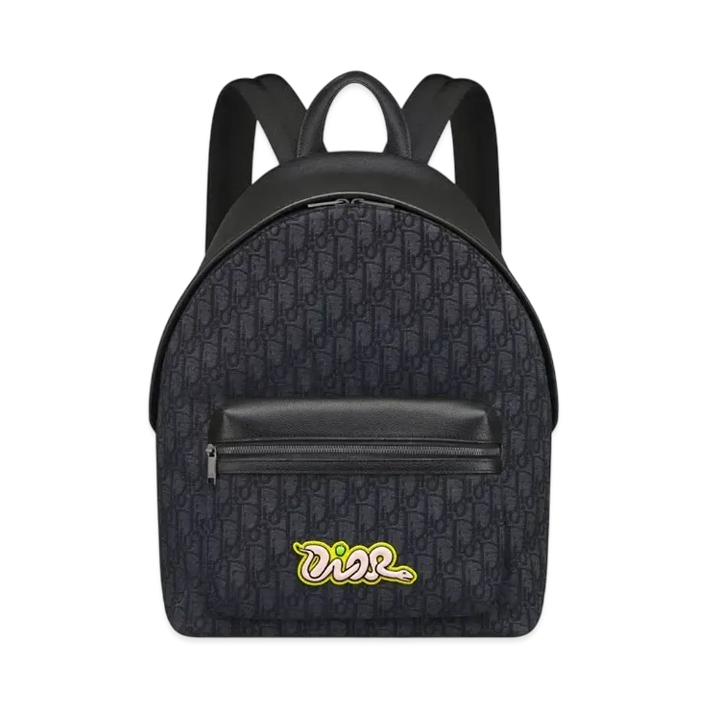 Dior x KAWS Rider 2.0 Zipped Backpack Grained Calfskin and Dior Oblique Jacquard "Black/Pink/Yellow"