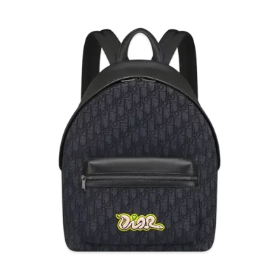 Dior x KAWS Rider 2.0 Zipped Backpack Grained Calfskin and Dior Oblique Jacquard "Black/Pink/Yellow"