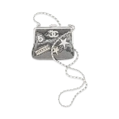 CHANEL Clutch With Chain Metallic Mesh Strass & Silver Tone Metal "Silver"