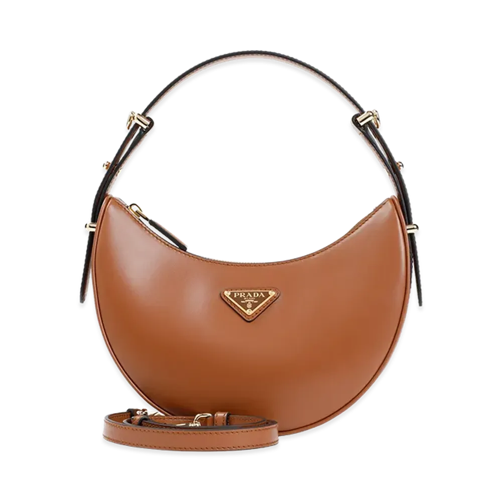 PRADA Arque Leather Shoulder Bag "Cognac"