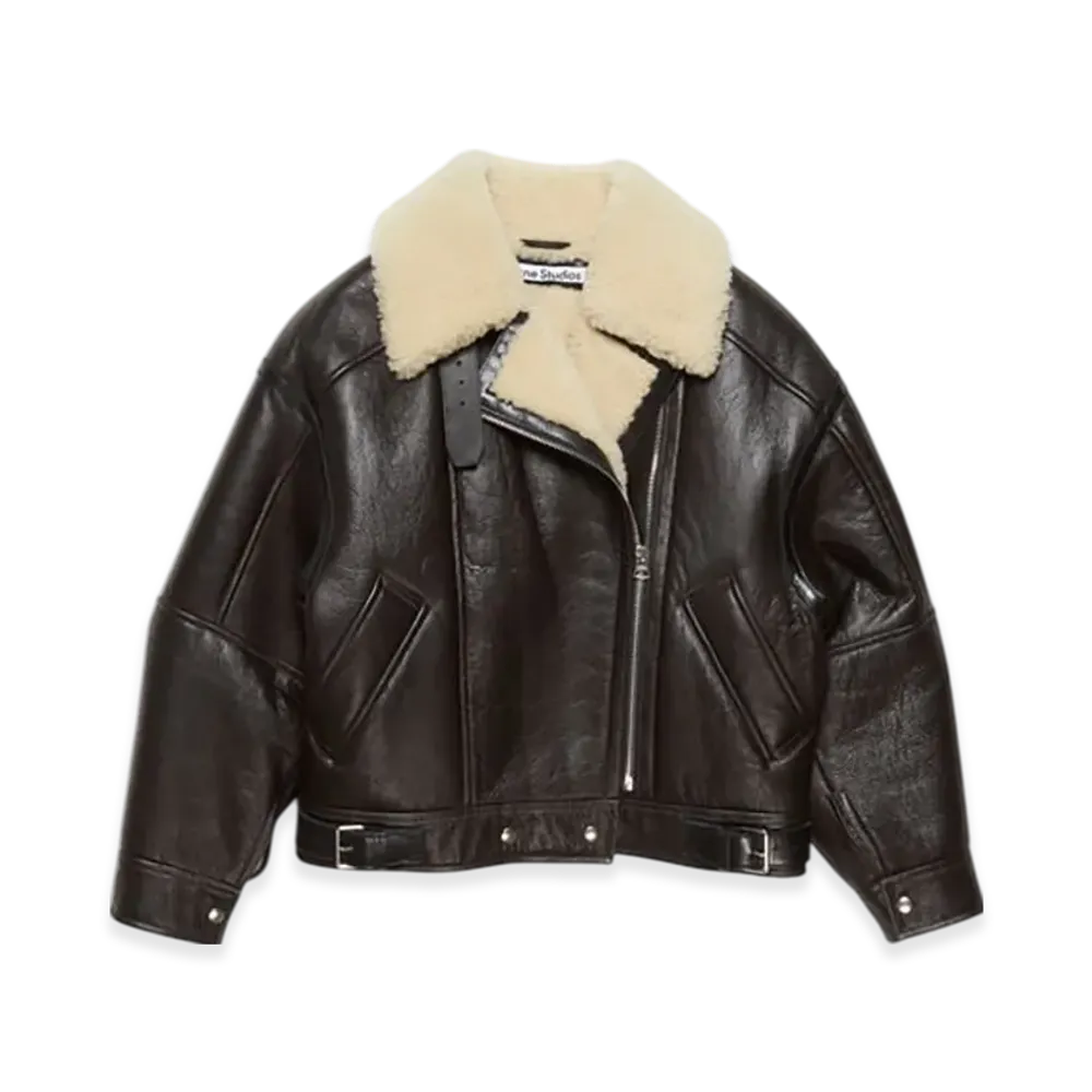 Acne Studios Leather Shearling Jacket "Dark Brown/Beige"