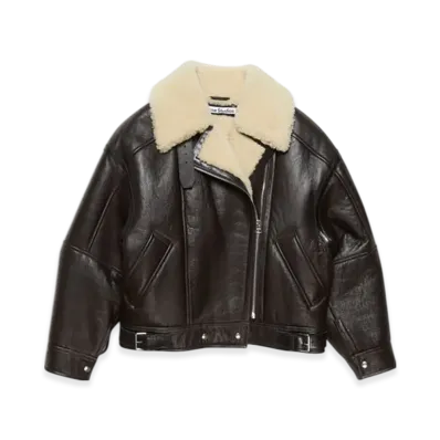 Acne Studios Leather Shearling Jacket "Dark Brown/Beige"