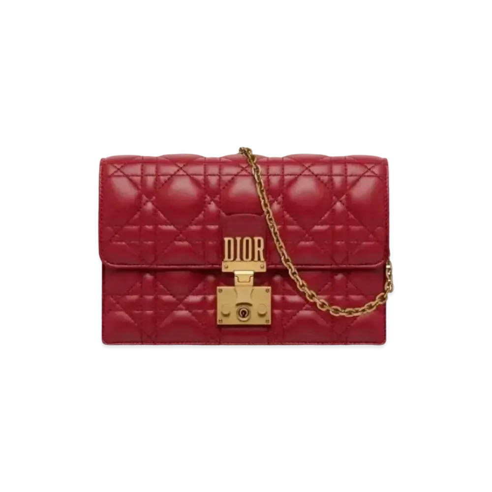 Dior Cannage Pattern Lambskin Wallet On Chain Wallet "Red"