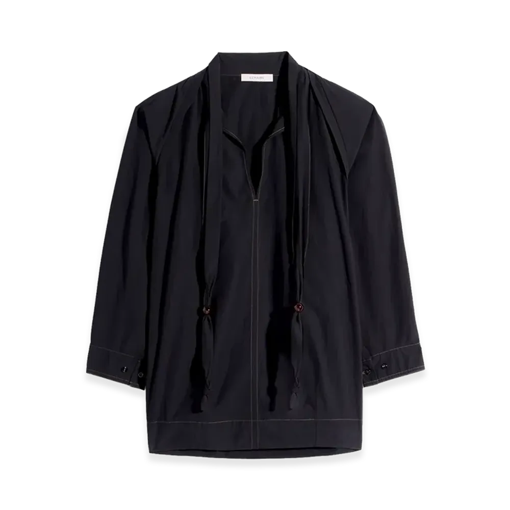 LEMAIRE Women's Crepe Cotton Scarf Blouse "Black"