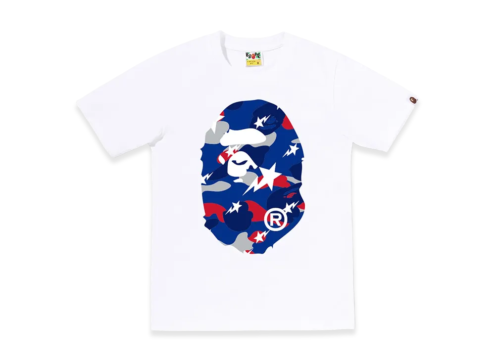A BATHING APE Women's Sta Strike Camo Big Ape Head Tee "White/Blue"