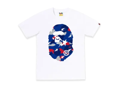 A BATHING APE Women's Sta Strike Camo Big Ape Head Tee "White/Blue"