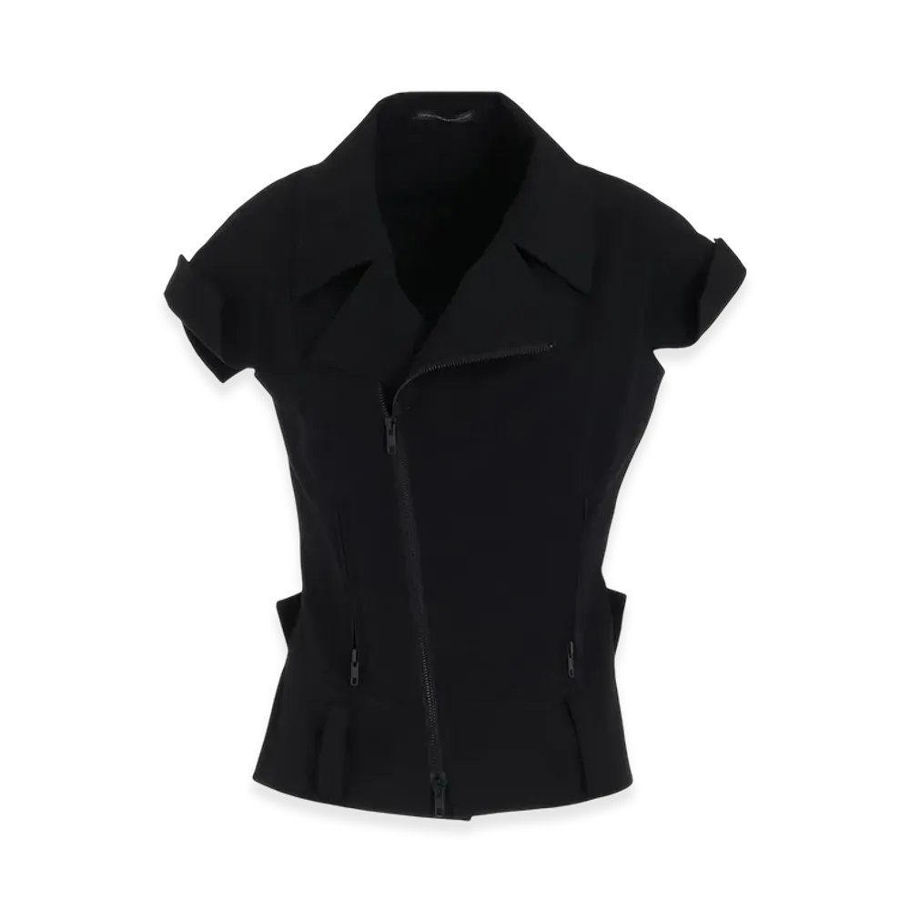 Y's Wool Gabardine Untrimmed Sleeve Moto Jacket "Black"