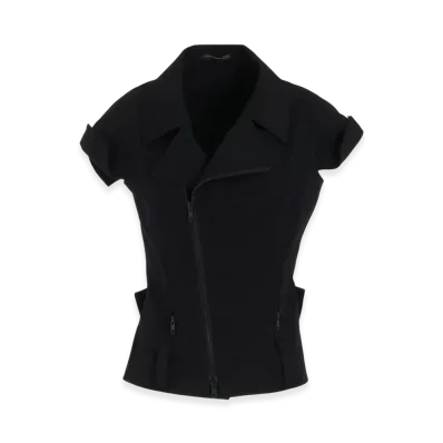 Y's Wool Gabardine Untrimmed Sleeve Moto Jacket "Black"