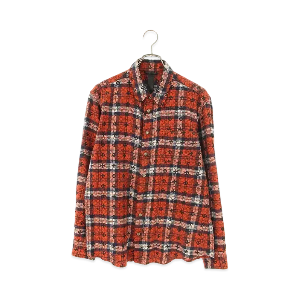Chrome Hearts Loose End Cross Patch Cross Pattern Check L/S Shirt "Red/Black"