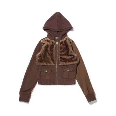 atmos pink Different Material Docking Fur Knit Cardigan "Brown"