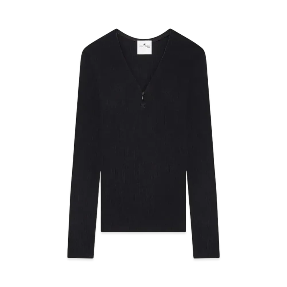Courreges 90'S Zip Neck T-Shirt "Black"