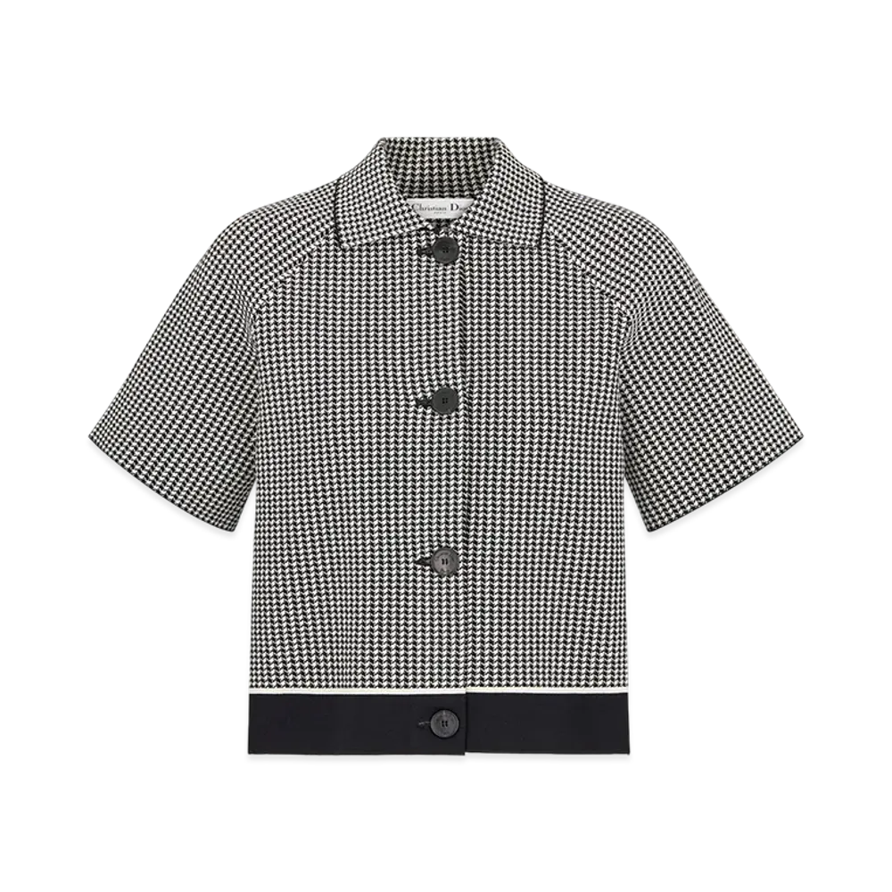 Dior Women's Short-Sleeved Jacket Houndstooth Technical Knit "White/Black"
