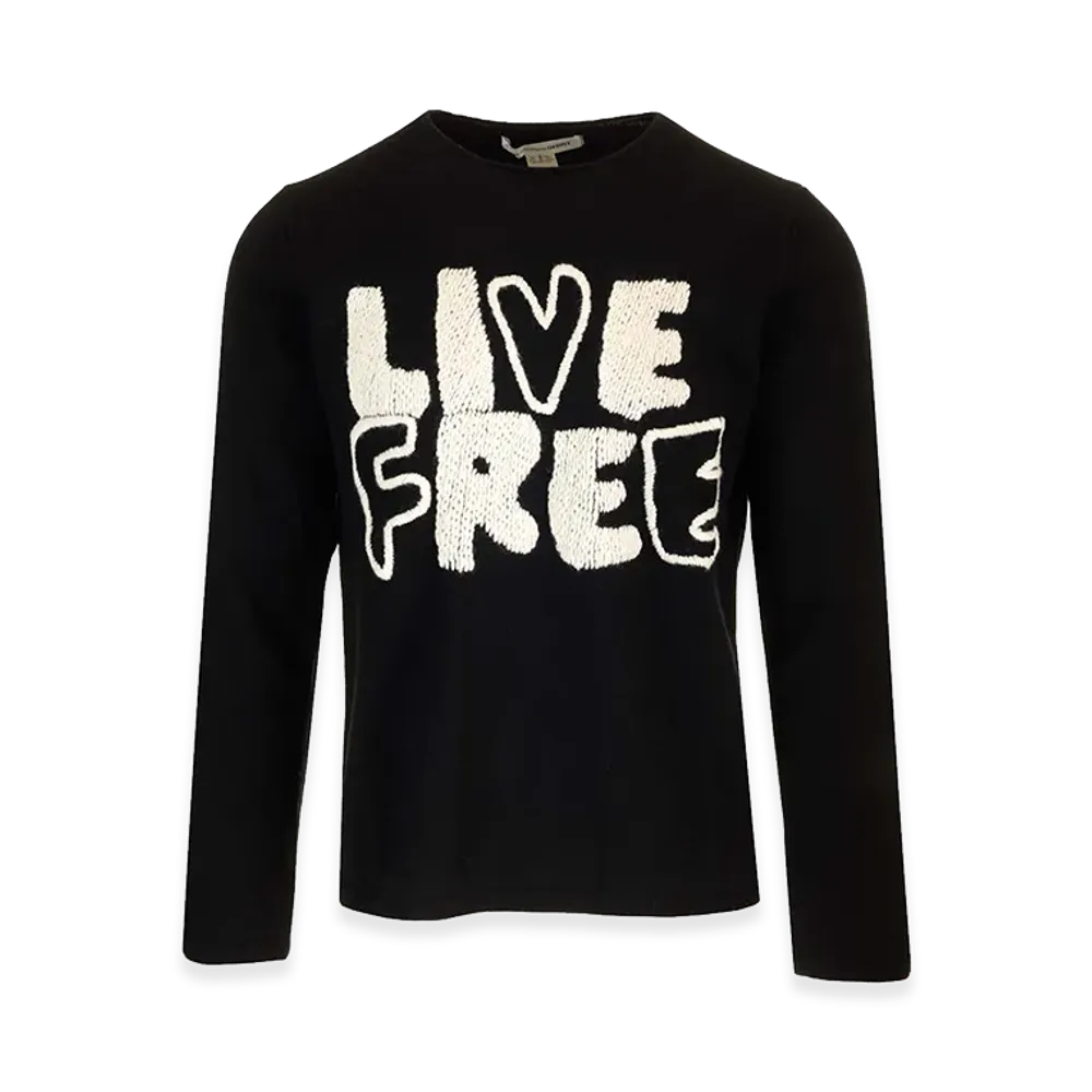 COMME des GARCONS SHIRT Wool Crewnewck Sweater With Live Free Embroidery "Black"