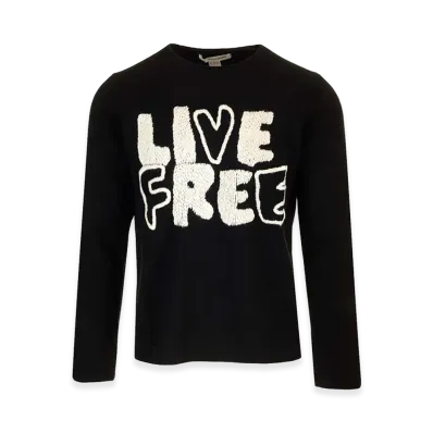 COMME des GARCONS SHIRT Wool Crewnewck Sweater With Live Free Embroidery "Black"