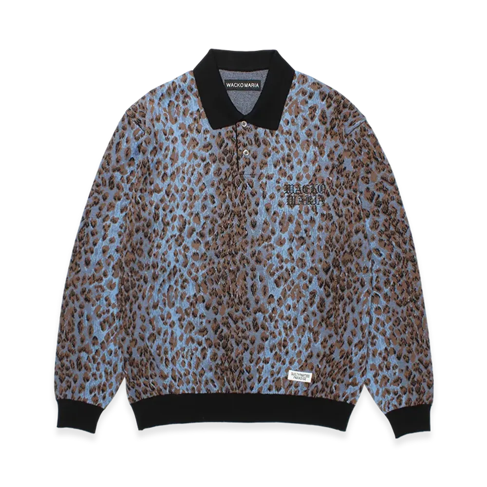 WACKO MARIA Jacquard Knit Polo Shirt "Blue"