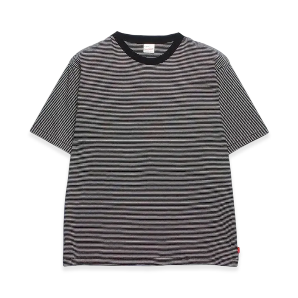 Health Knit Narrow Border Crew Neck T-Shirt "Black Natural"