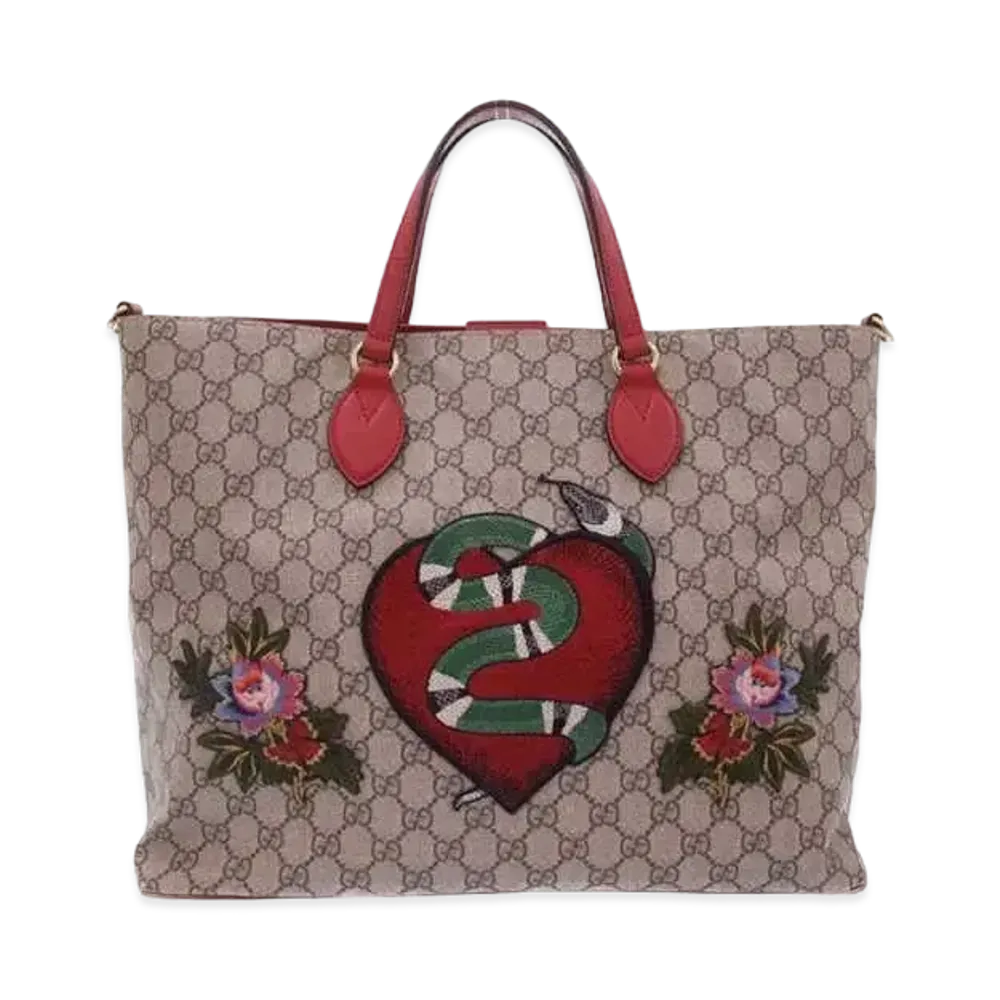 GUCCI Soft GG Supreme Snake Heart Tote Bag