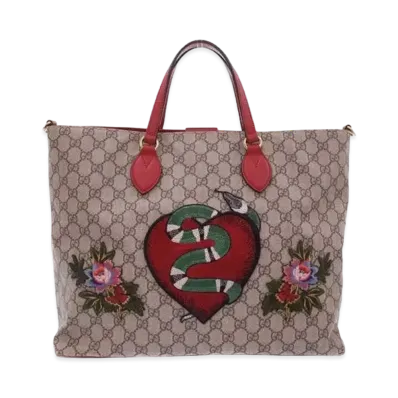 GUCCI Soft GG Supreme Snake Heart Tote Bag