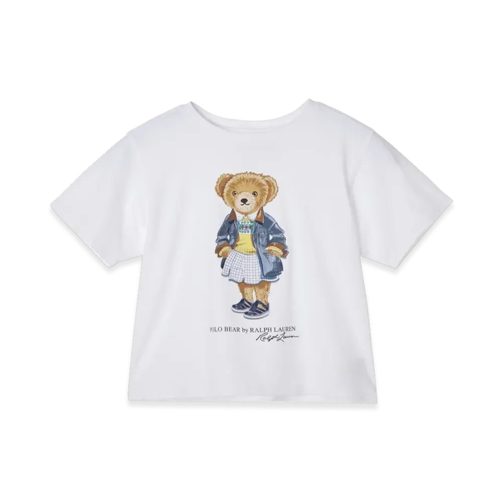 Polo Ralph Lauren Novelty Bear Graphic Cropped Cotton Jersey Tee "White"