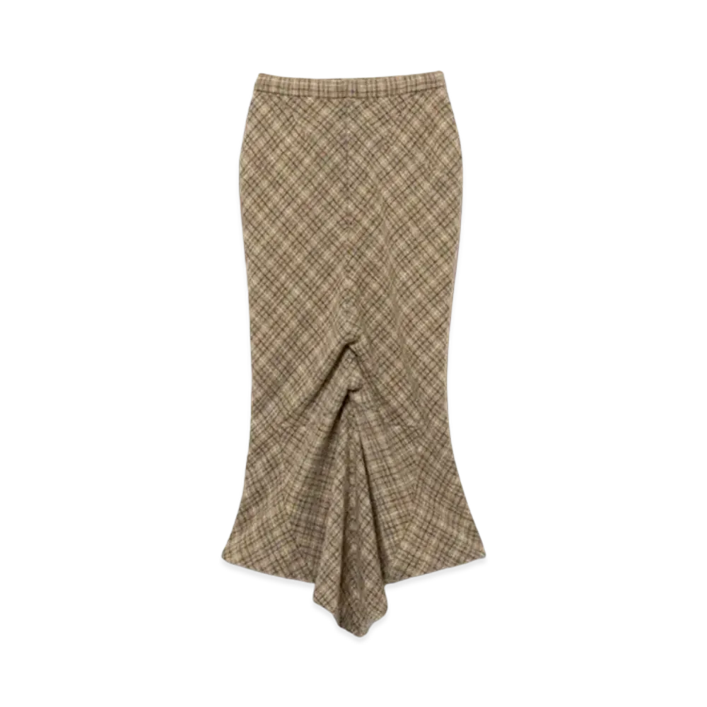 FUMIKA UCHIDA Plaid Tweed Hobble Skirt "Plaid Beige"