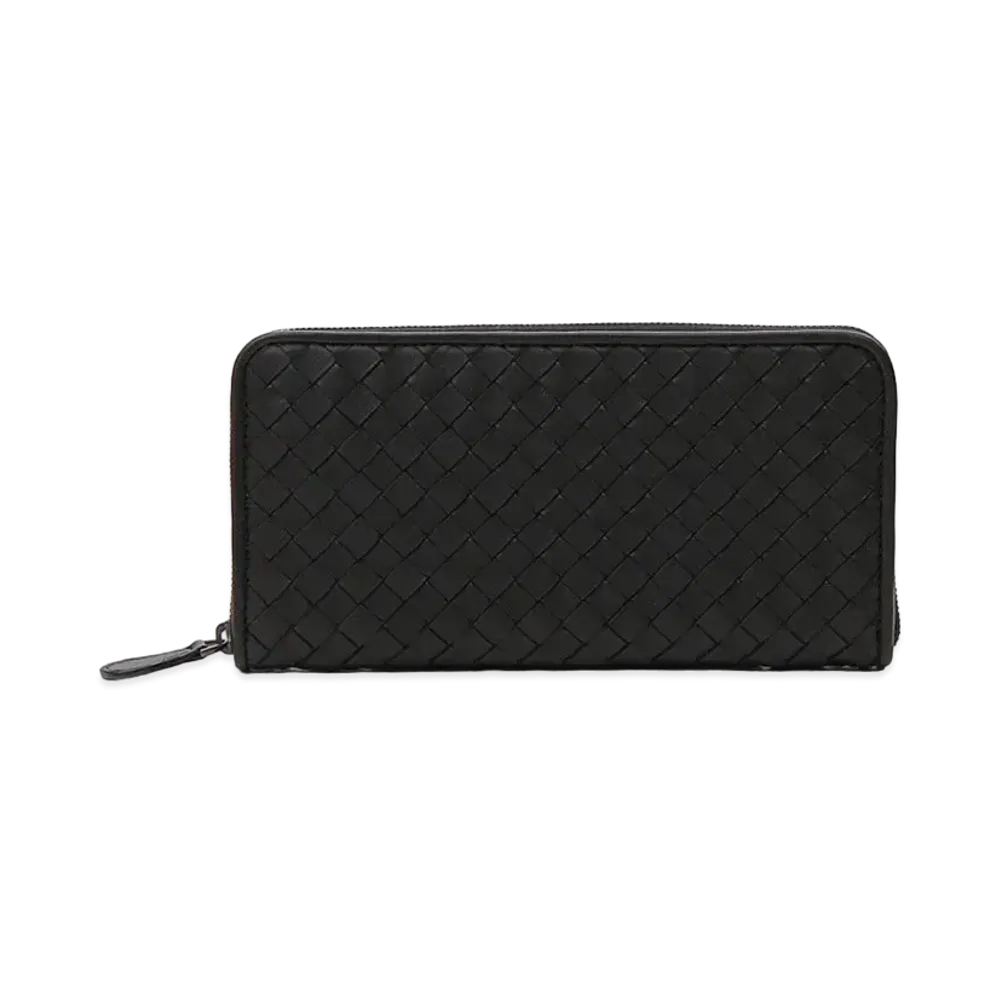Bottega Veneta Intrecciato Lambskin Zip Around Wallet "Black"