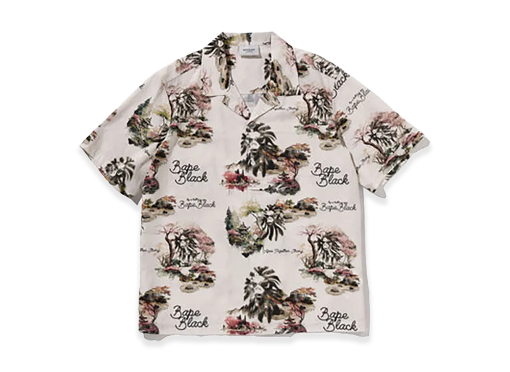 A BATHING APE Bape Black Color Print Hawaiian Set #1 "Ivory"
