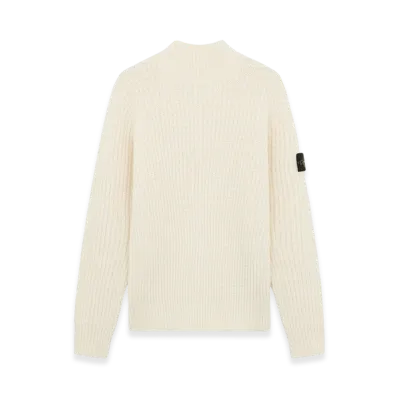 Stone Island 537D5 Double Weave Pure Wool Mock Neck Sweater with Checkered Stitch - 24FW "Natural White"